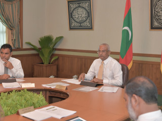 President Ibrahim Mohamed Solih, Vice President Faisal Naseem at Tuesday\'s cabinet meeting