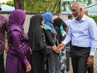 President Muizzu greets the residents of GA. Vilingili during his official visit to the island.