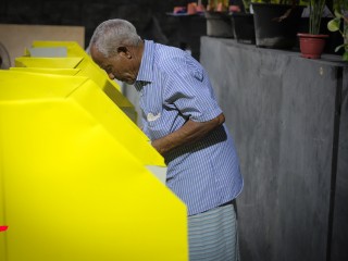 File photo: an MDP member casts vote in the MDP chairperson election 2017