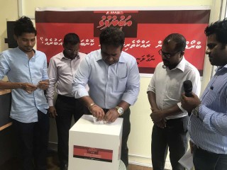 Senior figures at RaajjeTV at the opening of the first fund box