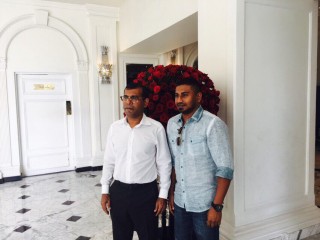 Former President Mohamed Nasheed (L) with MP Ahmed Mahloof 