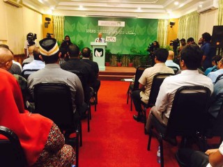 Former President Maumoon Abdul Gayoom speaking at the Ihya program