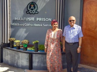 File photo: Former First Couple, Maumoon Abdul Gayoom and Nasreena Ibrahim visit son MP Faris Maumoon in Maafushi Prison 
