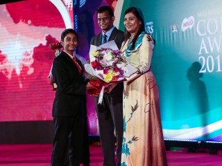 Education Minister Aishath Shiham (r)