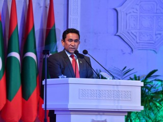 President Yameen speaking in the official function held to mark the 49th Republic Day