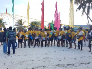 Swimmers in the event lined up before the swim