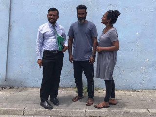 (L-R) Lawyer Nazim Sattar, activist Abdulla Shaheem, and his wife Minaam Mohamed
