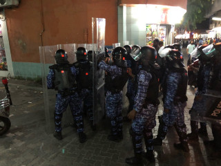 Officers of the police at the demonstration on Friday night