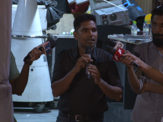 Former MP Mohamed Shifaz speaking at the rally on Friday, 23rd March