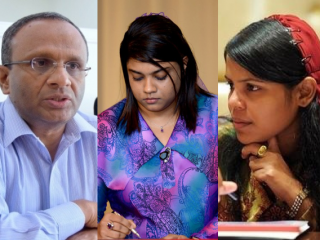 ކުރީގެ ބަންޑާރަ ނައިބު ދިޔާނާ (ކ) އާއި ޕީޖީ ބިޝާމް (މ) އާއި ކުރީގެ ބަންޑަރަ ނައިބު ހުސްނުއްސުއޫދު: ސުއޫދާއި ދިޔާނާ ވަނީ ބިޝާމަށް ފާޑުވިދާޅުވެފައި