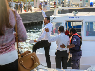 MP Mahloof being transferred to Dhoonidhoo Detention Centre after court hearing; he has since been transferred to Maafushi Prison