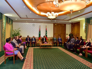 President Abdulla Yameen meets with the ambassadors that attended the second ambassadorial workshop “Developing Sustainability: Sharing Experiences, Seeking Solutions,”