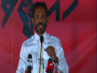 MP Mohamed Abdulla speaking at a Joint Opposition rally