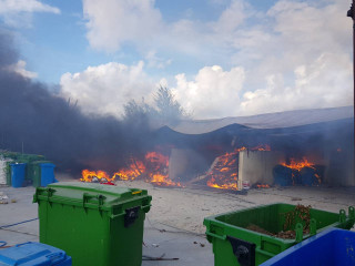 Fire sparks in debris site of Hulhumeedhoo island