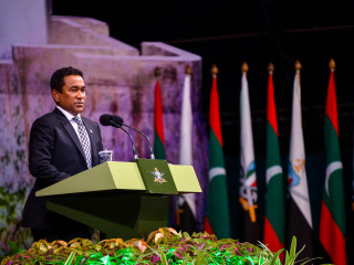 President Abdulla Yameen speaks the the event to mark MNDF\'s 126th anniversary