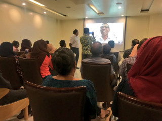 Former President Nasheed on video conference at the meeting held under his campaign program