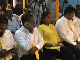 Former President Mohamed Nasheed\'s lawyer Hisaan Hussain at President Nasheed\'s campaign ceremony in Baa Thulhaadhoo