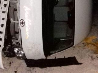 Van damaged in road accident in Velanaa International Airport