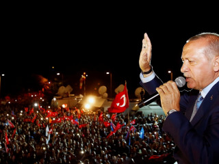 President Recep Tayyip Erdoğan of Turkey addresses supporters after election success