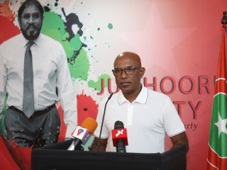 JP secretary general Ahmed Sameer at Friday\'s press conference