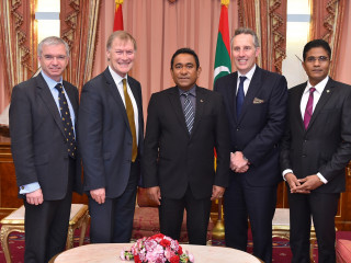 British MPs with President Abdulla Yameen; MP Sir David Amess (second from left)