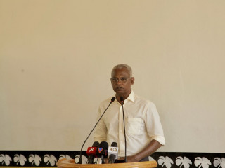 Joint Opposition candidate Solih speaks at an event in R. Ungoofaaru
