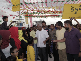 President Ibrahim Mohamed Solih during a campaign trip to Dhuvaafaru island