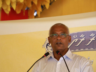 Joint Opposition candidate Solih speaking at a campaign event