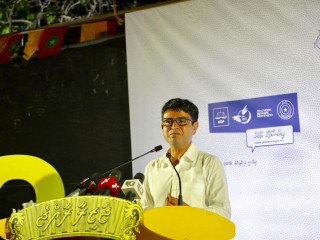 Ahmed Saleem speaking at the Joint Opposition rally in Hoarafushi island on Wednesday night, 5th September, 2018
