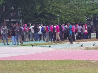 Police have ignored ruling party supporters gathering at the prohibited area