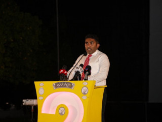 ޖުމްހޫރީ ޕާޓީގެ ނައިބު ލީޑަރު އަބުދުﷲ އަމީން ފުވައްމުލަކުގައި ބޭއްވި ޖަލްސާގައި ވާހަކަ ދައްކަވަނީ