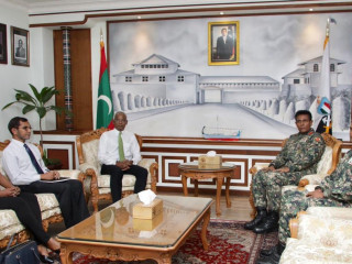 (L to R) - Hisaan Hussain, Ibrahim Didi, President-elect Ibrahim Mohamed Solih, Major General Ahmed Shiyam and Brigadier General Ahmed Shahid