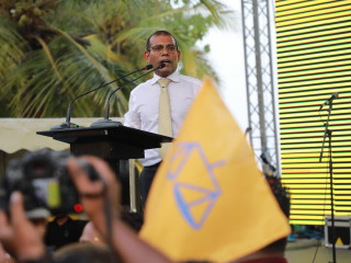 Former President Mohamed Nasheed speaks to the crowd gathered to welcome him to the country after years in exile, last November (File photo)
