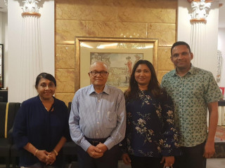 (L-R) Former First Lady Nasreena Ibrahim, Former President Maumoon Abdul Gayoom, Former Defence Minister Mohamed Nazim\'s wife Afaaf Mohamed, and Former Defence Minister Mohamed Nazim