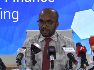 Finance Minister Ibrahim Ameer at Monday\'s press conference