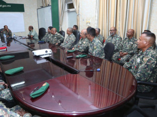 Chief of Defence Major General Abdulla Shiyam meets with officers with over 30 years of service