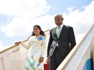 President Ibrahim Mohamed Solih and First Lady Fazna Ahmed arrive in Sri Lanka