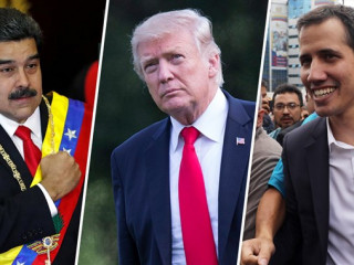 ނިކޮލަސް މަޑޫރޯ (ވ) ޑޮނަލްޑް ޓްރަމްޕް (މ) އަދި ހުއާން ގައިޑޯ (ކ)