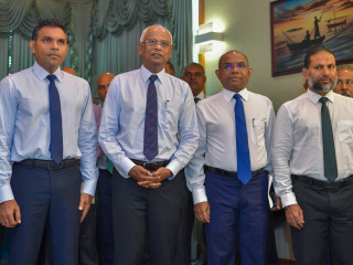 Pictured L-R: VP Naseem, President Solih, FM Shahid and Home Minister Sheikh Imran