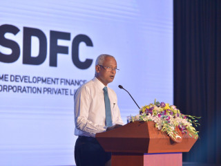 President Solih speaking at an event on Monday to inaugurate the SME Development Finance Corporation