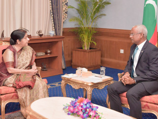 Minister Sushma Swaraj called on President Ibrahim Mohamed Solih on Monday morning
