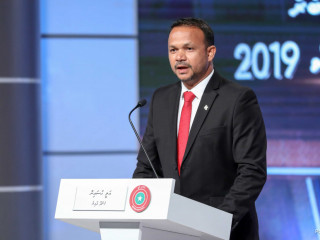 MP Ali Hussain speaking at a debate programme organised by state-broadcaster Public Service Media, for the People\'s Majlis Election 2019