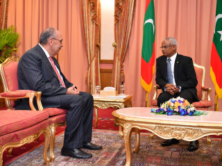 Palestinian Ambassador–Designate Walid A.M. Abu Ali with Maldives President Ibrahim Mohamed Solih