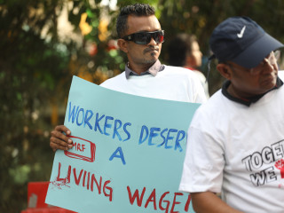 From a protest calling for workers\' rights