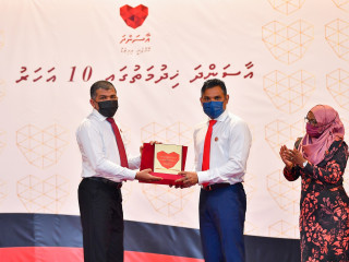 He attended the event held at Hiriyaa School to mark the 10th anniversary of Aasandha Company on Friday