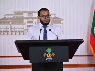 Minister of Climate Change, Environment and Energy Ali Shareef speaking at a previous press conference.