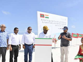 The president commemorated the completion of land expansion projects in Addu City on Thursday