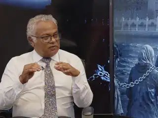 Ali Niyaz, the former Member of Parliament for the Hulhumalé constituency and Chairperson of the 19th Parliament's Decentralization Committee, speaks during RaajjeTV's special Independence Day coverage titled.