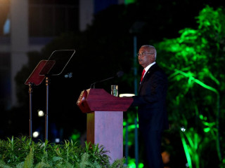 President Ibrahim Mohamed Solih took the podium at the Republic Day 2021 reception