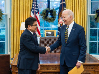 The President of the United States of America, Joe Biden and Ambassador of the Maldives to the United States of America, Abdul Ghafoor Mohamed 